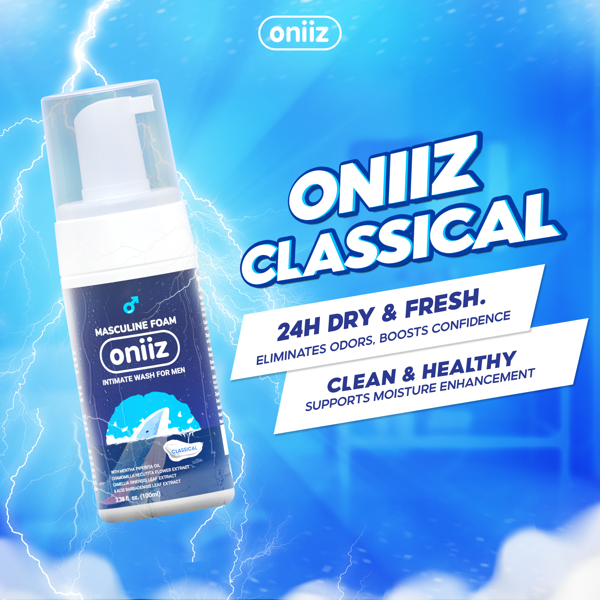 Oniiz Masculine Foam Intimate Wash For Men Classical 3.38 Oz